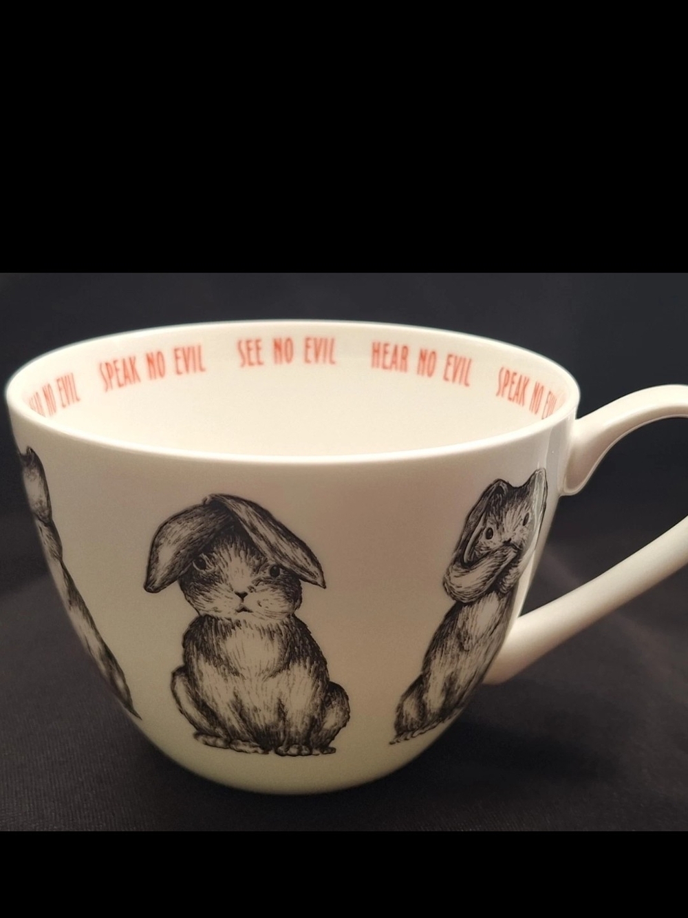 Portobello By Design Mug Bunny Rabbit Hear Speak No Evil - Donโt Worry Be Hoppy